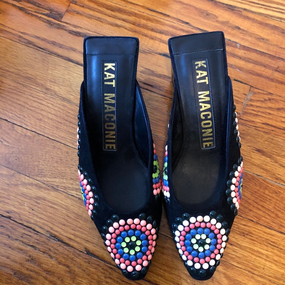 Kat Maconie Beaded Square Heel Mules